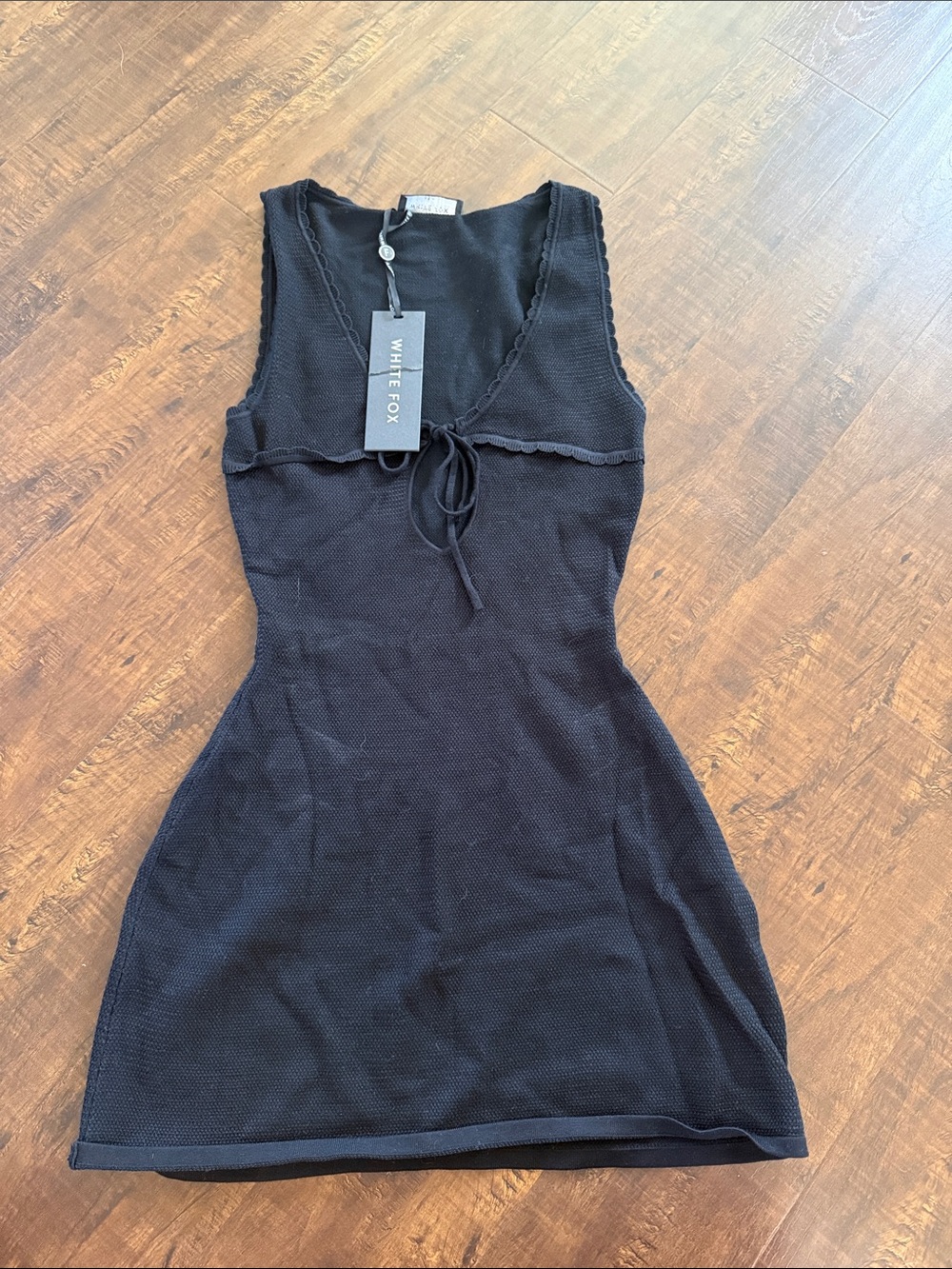 Black Sleeveless Knit Dress with V-Neck